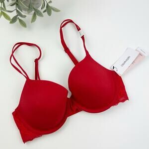 Calvin Klein Women's Perfectly Fit Etched Lace Bra QF5331 Red Size 32C